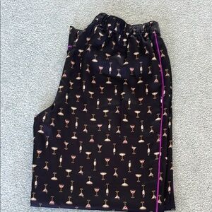 Silk Black Pajama Pants with Cocktail Glass Print